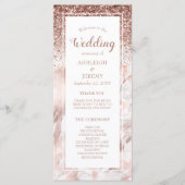 Roze Gouden Nep Glitter Marmer Script Bruiloft Programmakaart (Voorkant)
