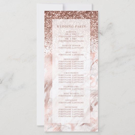 Roze Gouden Nep Glitter Marmeren Huwelijksprogramm (Achterkant)