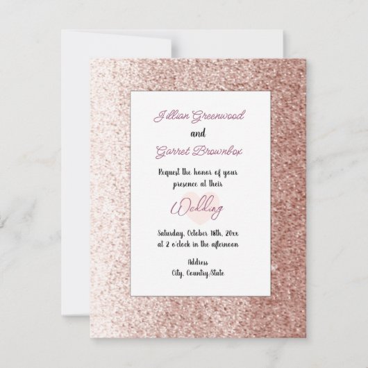 Roze Gouden Nep Glitter Stijl Trouw Uitnodiging (Voorkant)
