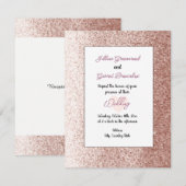 Roze Gouden Nep Glitter Stijl Trouw Uitnodiging (Voorkant / Achterkant)