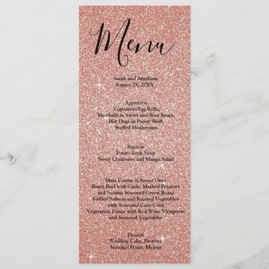 Roze Gouden Nep Glitter Trouwmenu Menukaarten Menu (Voorkant)