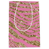 Roze Gouden Nep Glitter Zebra Medium Cadeauzakje (Voorkant)
