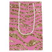 Roze Gouden Nep Glitter Zebra Medium Cadeauzakje (Achterkant)