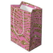 Roze Gouden Nep Glitter Zebra Medium Cadeauzakje (Achterkant Gekanteld)
