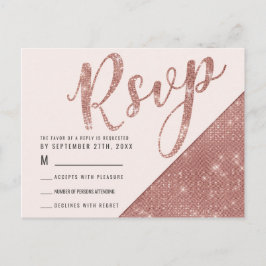 Roze Gouden Nep Glitterende Glitter Lovertje RSVP Uitnodiging Briefkaart