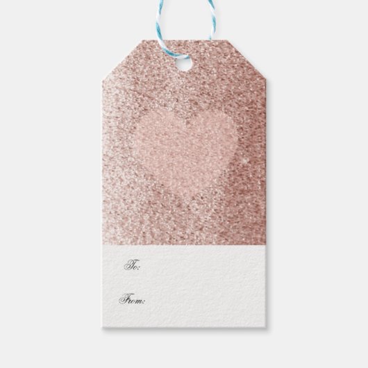 Roze Gouden Nep Glitters Met Hart Cadeaulabel (Voorkant)