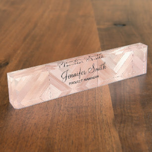 Roze Gouden Nep Hout Patroon Naambordje