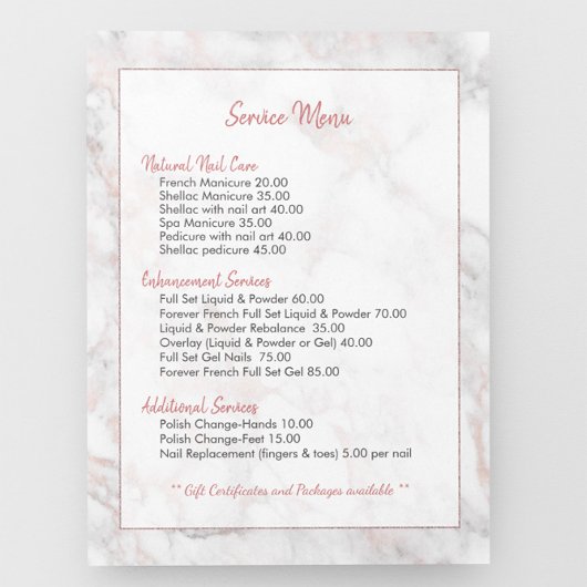 Roze-Gouden Nep Marmeren Prijs Menu Lijst