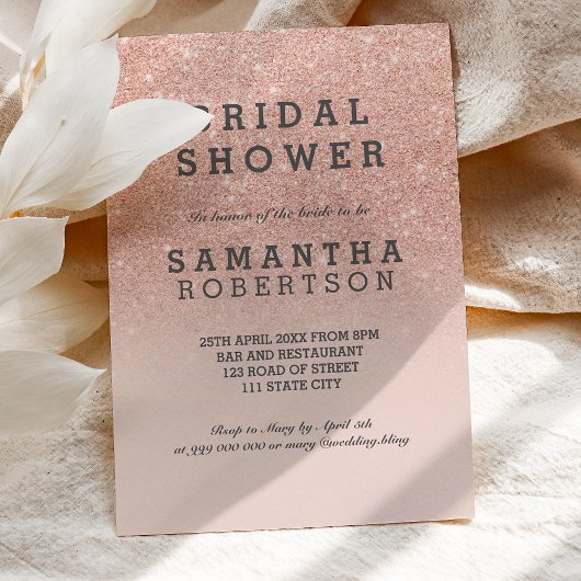 Roze gouden nepschittering roze bruidsdouche kaart
