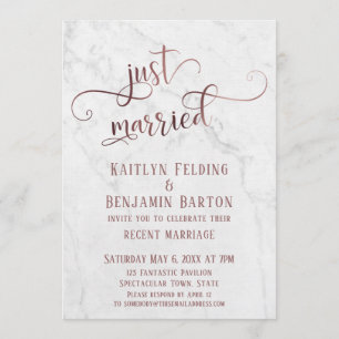 Roze Gouden "Net Getrouwd" Typografie met Marmer Kaart