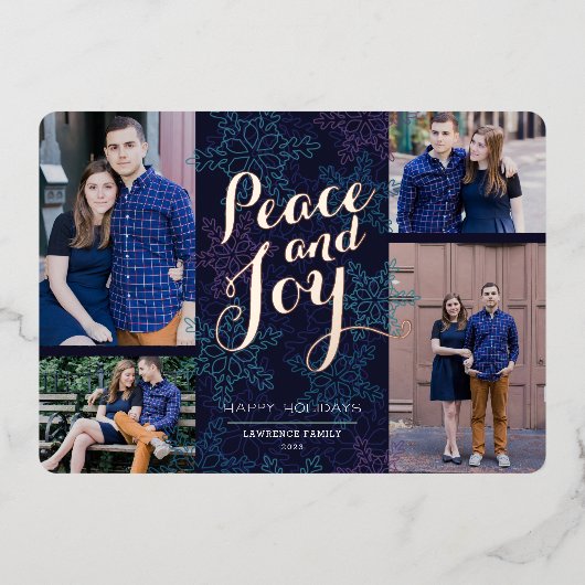 Roze Gouden Noordelijke Licht Vakantie Fotokaart Folie Feestdagenkaart (Voorkant)