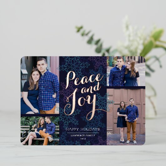 Roze Gouden Noordelijke Licht Vakantie Fotokaart Folie Feestdagenkaart (Staand Voorkant)