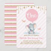 Roze gouden olifant 1e eerste verjaardag twinkle s kaart (Voorkant / Achterkant)