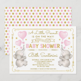 Roze Gouden Olifant Baby shower Meisje Oerwoud Inv Kaart