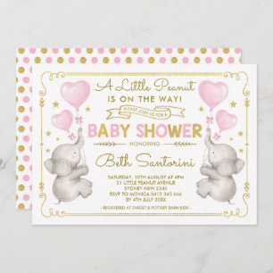 Roze Gouden Olifant Baby shower Meisje Oerwoud Inv Kaart