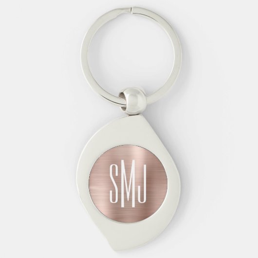 Roze Gouden Ombre Folie Drieletterige Monogram Sleutelhanger (Voorkant)
