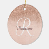 Roze Gouden Ombre Gepersonaliseerd Monogram Glitte Keramisch Ornament (Links)