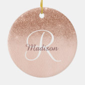 Roze Gouden Ombre Gepersonaliseerd Monogram Glitte Keramisch Ornament (Achterkant)