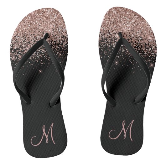 Roze Gouden Ombre Glitter Glans Monogram Teenslippers (Voetbed)