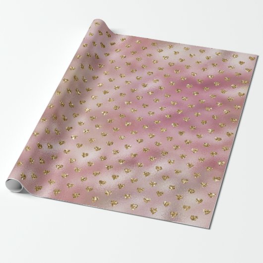 Roze Gouden Ombre Glitter Harten Cadeaupapier (Uitgerold)