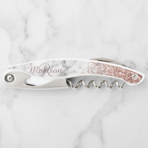 Roze Gouden Ombre Glitter Marmer Steen Monogram Kurkentrekker