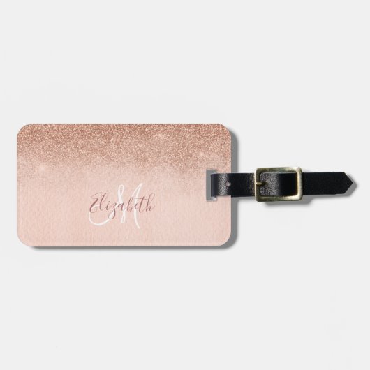 Roze Gouden Ombre Glitter Monogram Bagage Bagagelabel (Voorkant horizontaal)