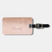 Roze Gouden Ombre Glitter Monogram Kofferrand Bagagelabel (Voorkant horizontaal)