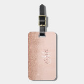 Roze Gouden Ombre Glitter Monogram Kofferrand Bagagelabel (Voorkant verticaal)