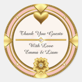 💖 Roze Gouden Ornament Huwelijksfeest Thema 🖤 Ronde Sticker