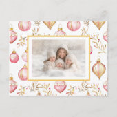 Roze Gouden Ornamenten Foto Kerst Briefkaart (Voorkant)