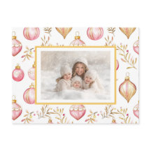 Roze Gouden Ornamenten Foto Kerst Briefkaart