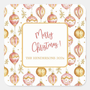 Roze Gouden Ornamenten Kerst Vintage Vierkante Sticker