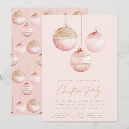 Roze gouden Ornamenten minimalistisch kerstfeest Kaart (Voorkant / Achterkant)