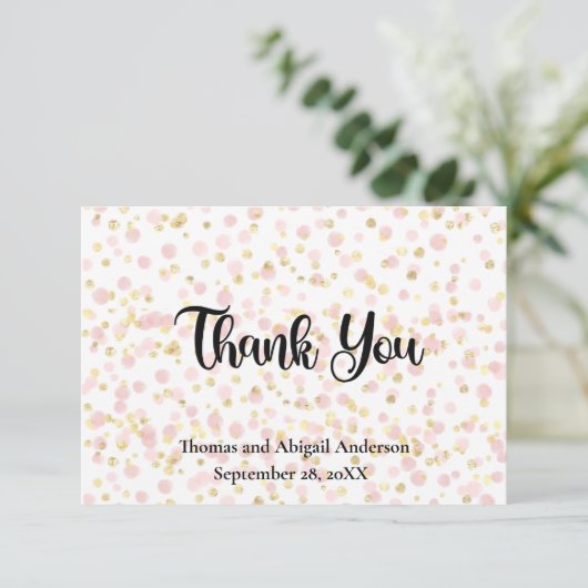 Roze Gouden Overlay Trouw Bedankkaart (Staand voorkant)