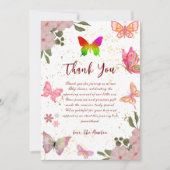 Roze gouden paarse sierlijke vlinder meisje verjaa bedankkaart (Voorkant)