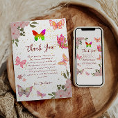 Roze gouden paarse sierlijke vlinder meisje verjaa bedankkaart