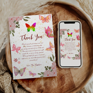 Roze gouden paarse sierlijke vlinder meisje verjaa bedankkaart