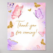 Roze Gouden Paarse Vlinder Bedankt voor het komen Poster (Voorkant)