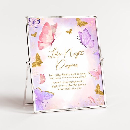 Roze Gouden Paarse Vlinder Late Night Luiers Poster