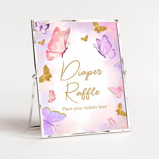 Roze Gouden Paarse Vlinder Luier Raffle Poster