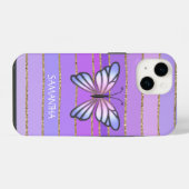 Roze gouden paarse vlinder strepen meisjes naam iPhone hoesje (Achterkant horizontaal)