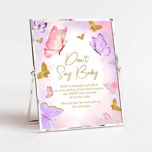 Roze gouden Paarse vlinder zeg geen Baby Poster