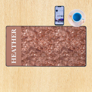 Roze Gouden Paillette Glitter Monogram Naam Bureaumat