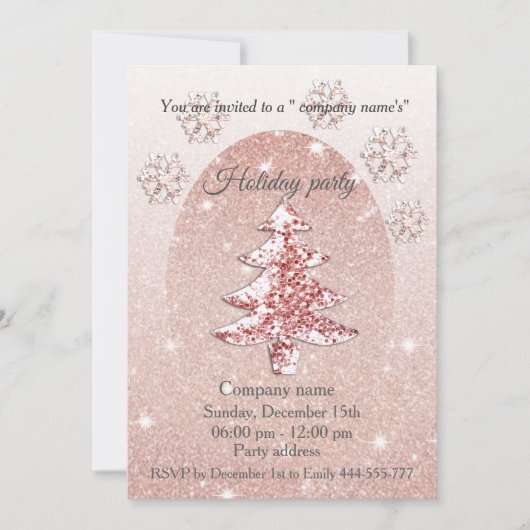 Roze gouden pailletten zakelijk kerstfeest kaart (Voorkant)