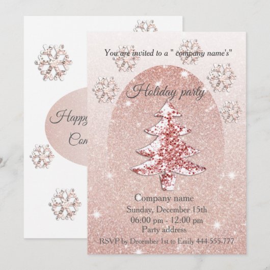 Roze gouden pailletten zakelijk kerstfeest kaart (Voorkant / Achterkant)