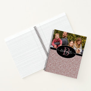 Roze gouden paisley en zwart gepersonaliseerd foto notitieboek