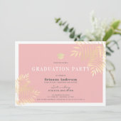Roze Gouden Palm Tree Tropical Graduation Party Kaart (Staand voorkant)