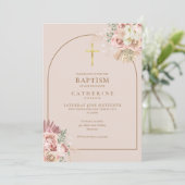 Roze Gouden Pampasgras Meisje Doop QR-code Kaart (Staand voorkant)