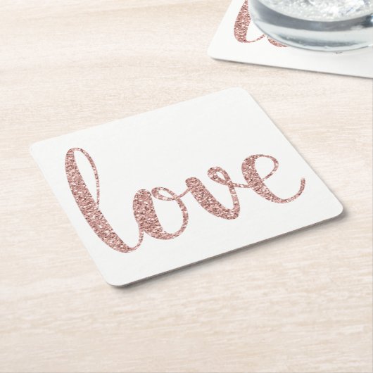 Roze gouden papieren onderzetters, liefde, glinste kartonnen onderzetters (Schuin)