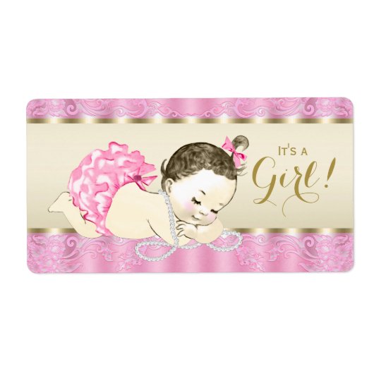 Roze Gouden Parel Baby shower Waterflesetiketten Etiket (Voorkant)